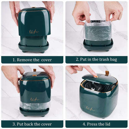 Business King Mini Trash Can 1.6L/0.4 Gallon with Trash Bags 180pcs, Tiny Small Desktop Trash Bin with Lid, Countertop Mini Garbage Bin for Home, Office, Kitchen, Bedroom, Bathroom (Blue)