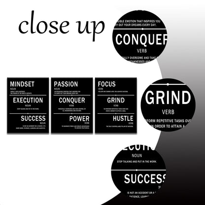 Mindset Execution Success Motivational Canvas Office 3 Piece Print Wall Art Inspirational Posters Modern Inspiring Artwork for Bedroom Classroom Decor Stretched and Framed [36''W x 16''H]