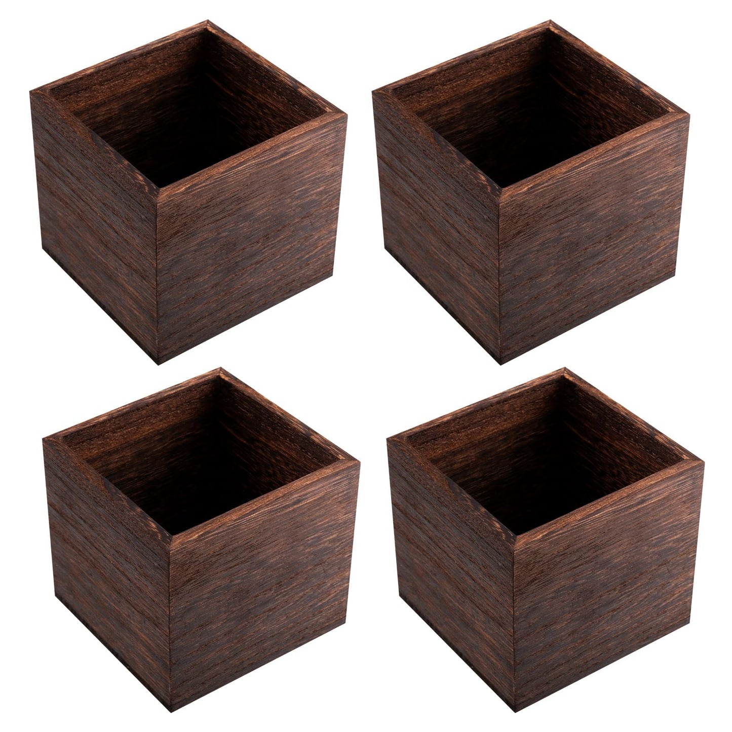 HAKZEON 4 Pack Wooden Planter Box, 4 Inch Square Wood Vase Flower Pots Rustic Cube Planter Box for Wedding Garden Windowsill Home Decor