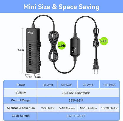 hygger Nano Submersible Aquarium Heater for 3-8 Gallon Fish Tank Betta Heater with Digital Display, Adjustable Temperature Controller 30Watt