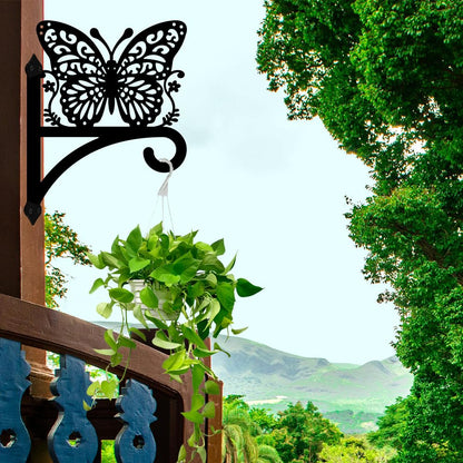 Peacoblue Iron Plant Hangers Hooks for Outdoor Indoor Hanging Plants Flower Fern Pots Lantern Bird Feeder Wind Chimes, 12"x16" Weather Resistant Metal Wall Holder for Porch Garden Farmhouse(Butterfly)