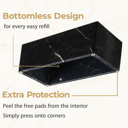 HAMAKAWA Natural Marble Tissue Box Cover, Black Tissue Organizer 10 x 5.5 x 3.9 inch, Heavy Stone Decorative Box, Rectangle Tissue Box Holder for Home Decor, Kitchen, Bathroom, Bedroom