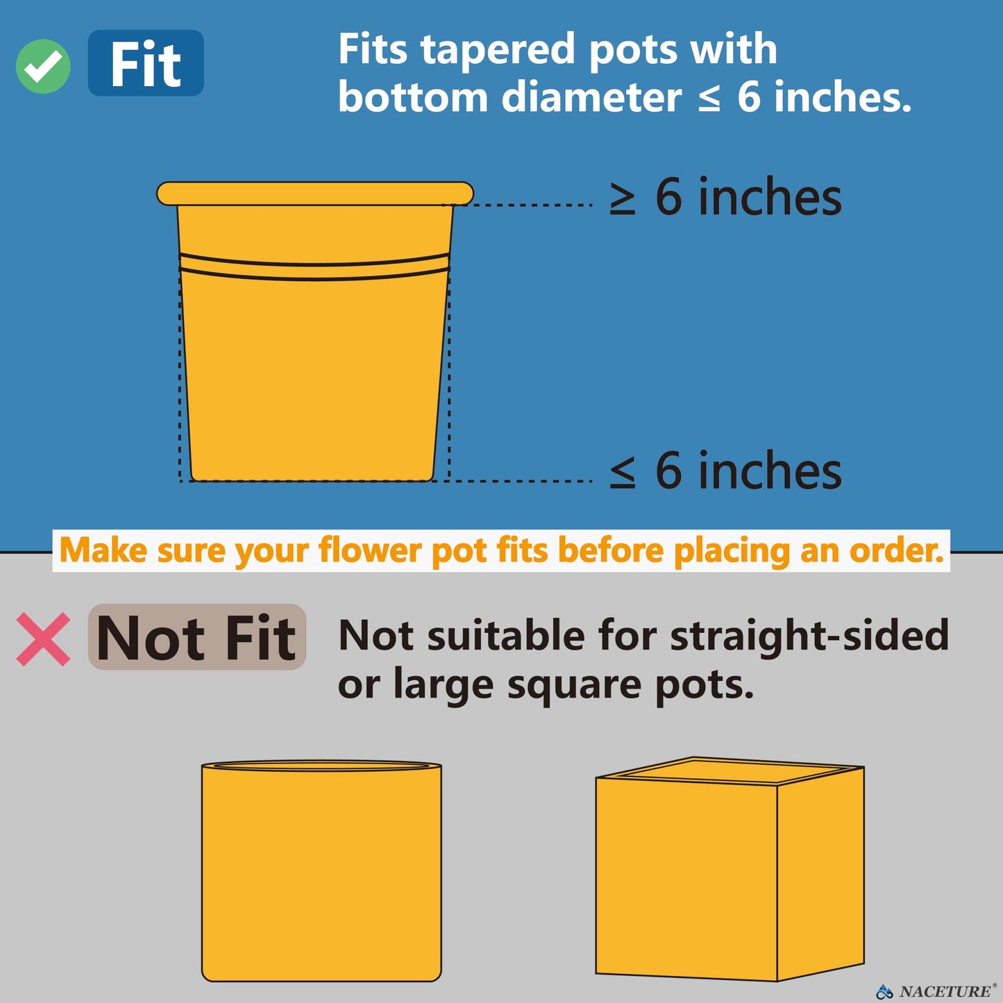 NACETURE Flower Pot Holder Ring for Wall Mount Foldable – Heavy Duty Round Metal Planter Hooks Hangers - Fence Pot Plant Holders Hanging Bracket for Outdoor Indoor (6 Inch 6 Pack)