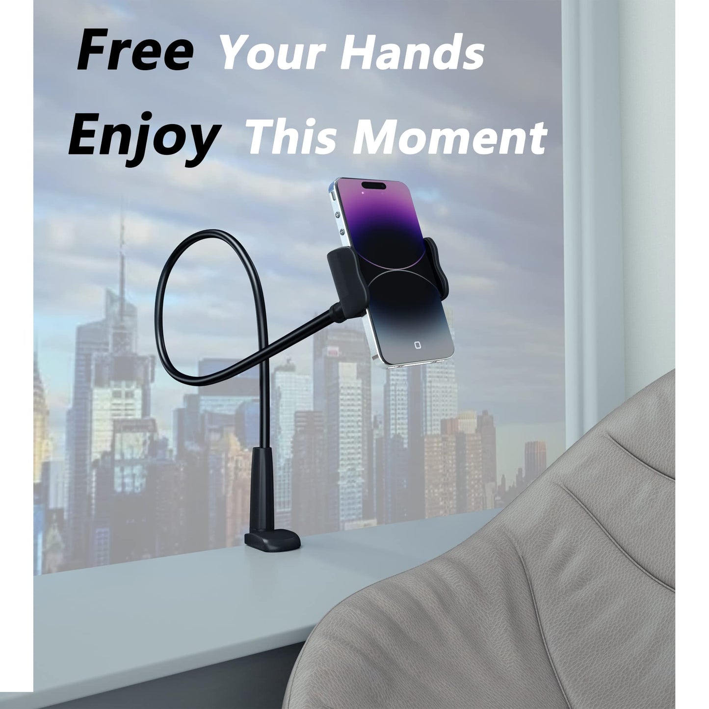MAGIPEA Phone Holder for Bed, Gooseneck Phone Holder for Desk, Cell Phone Mount with Flexible Long Arm, Compatible with iPhone 17/16 Pro Max, 15, 14, and Other 3.5–7" Devices
