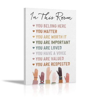 KEUSPI Classroom wall decor Nursery wall art therapist office decor In This Room You Belong Here Diversity Rainbow Wall Decor Canvas Wall Art For Home Counselor Office Classroom Nursery 11x14,Therapist Gift,Teen Girls Boys Kids Gift
