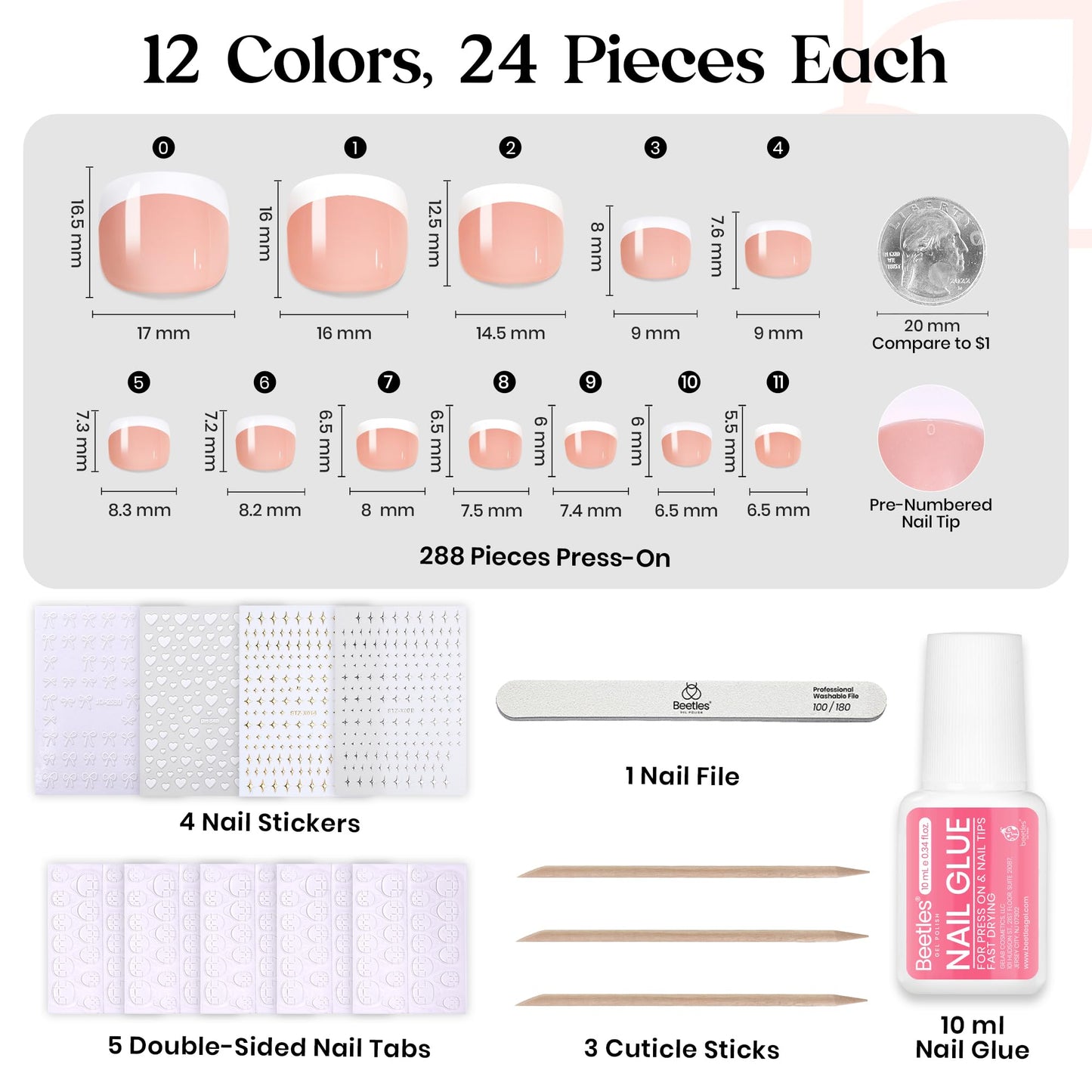 Beetles Press on Nails Kit 720Pcs 24 Colors, Press on Nails Short Almond Glossy Matte Glitter With Nail Glue & Nail Tabs Stickers, Natural Fit Lightweight Fake Nails Kit Art For Women Girls