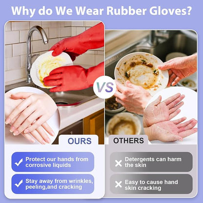 Rubber Kitchen Dishwashing Gloves - 4 Pairs Colorful Reusable Cleaning Gloves for Kitchen Washing Dishes and Household Cleaning(Small, Blue+Pink+Yellow+Red)