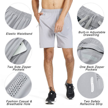 NORTHYARD Men's Athletic Running Shorts Gym Workout 7"/9"/5" Quick Dry Lightweight Sports Basketball Tennis 3 Zipper Pockets Grey 2XL