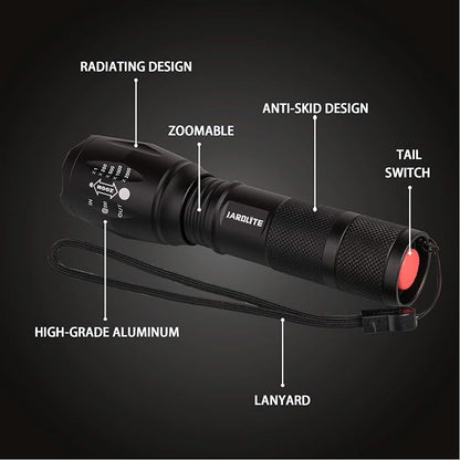 JARDLITE LED Emergency Handheld Flashlight with Adjustable Focus, Water Resistant, 5 Modes, Best Tactical Flashlight for Emergency, Camping and Fishing, 2 Pack