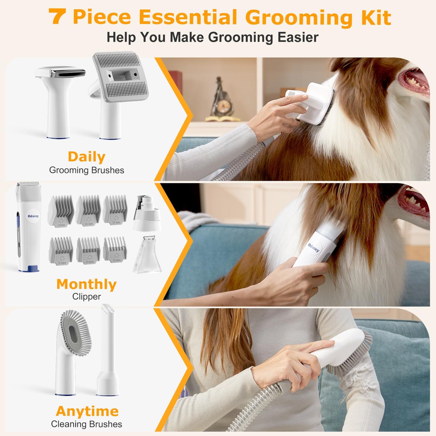 Odatay Dog Grooming Kit, 12,000Pa Strong Pet Grooming Vacuum for Dogs with Clipper Nail Grinder, 2L Dust Cup, 5 Suction Levels Dog Hair Vacuum with 7 Pet Grooming Tools for Shedding and Home Cleaning
