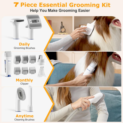 Odatay Dog Grooming Kit, 12,000Pa Strong Pet Grooming Vacuum for Dogs with Clipper Nail Grinder, 2L Dust Cup, 5 Suction Levels Dog Hair Vacuum with 7 Pet Grooming Tools for Shedding and Home Cleaning