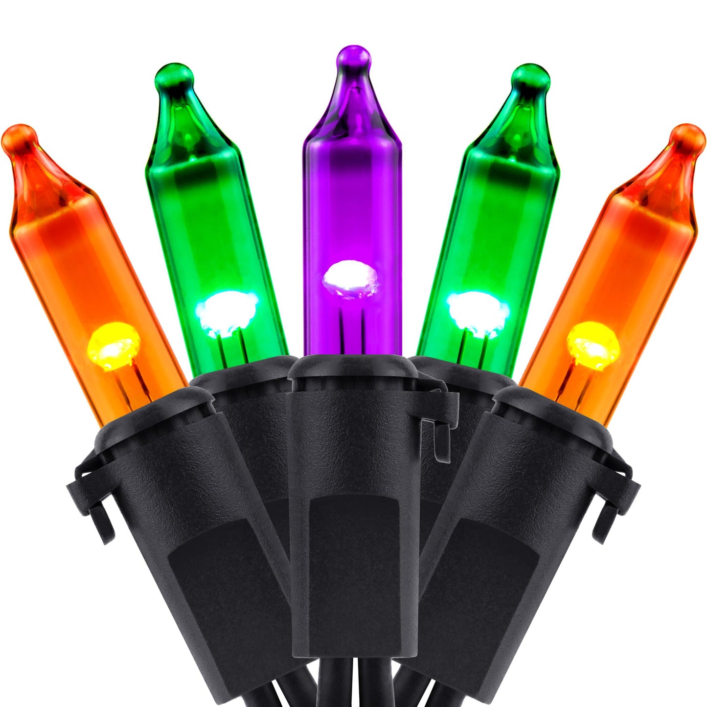 YULETIME 100 Orange Green Purple Halloween String Lights, 33 ft Black Wire