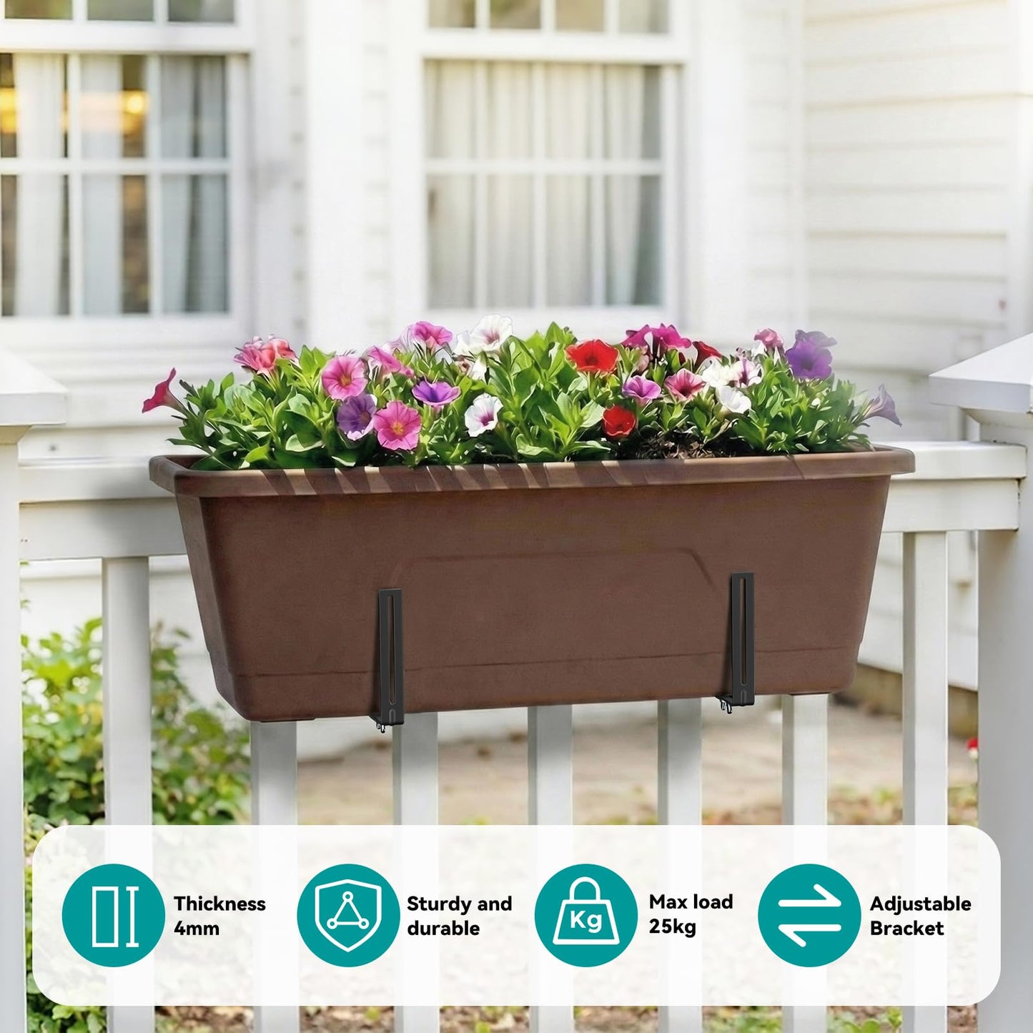 NBPUJ Adjustable Planter Box Brackets,Enhanced Bottom Support,Universal Outdoor Hanging Brackets,Flower Box Brackets for Fence Railings, Windowsill, Patio, Garden,Balcony. (Black)
