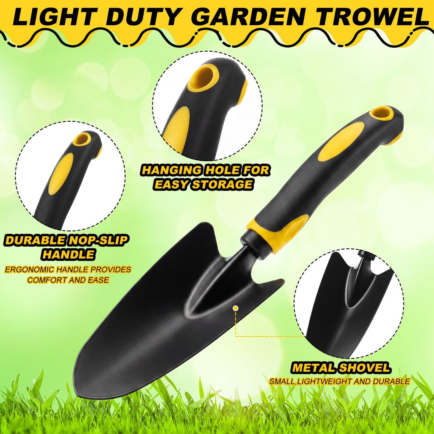 Yaocom 12 Pcs Garden Shovel Aluminum Alloy Heavy Duty Trowel Small Digging Shovels Metal Hand Trowel Spade with Soft Handle for Garden Lawn Yard Planting Tool (Large Shovel,Yellow)