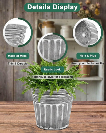 vensovo 7 Inch Galvanized Bucket Planter - 6 Pack Metal Flower Pots with Drainage Holes & Plugs, Rustic Silver Tin Pots for Indoor Herbs, Outdoor Succulents, Farmhouse Home Garden Decor