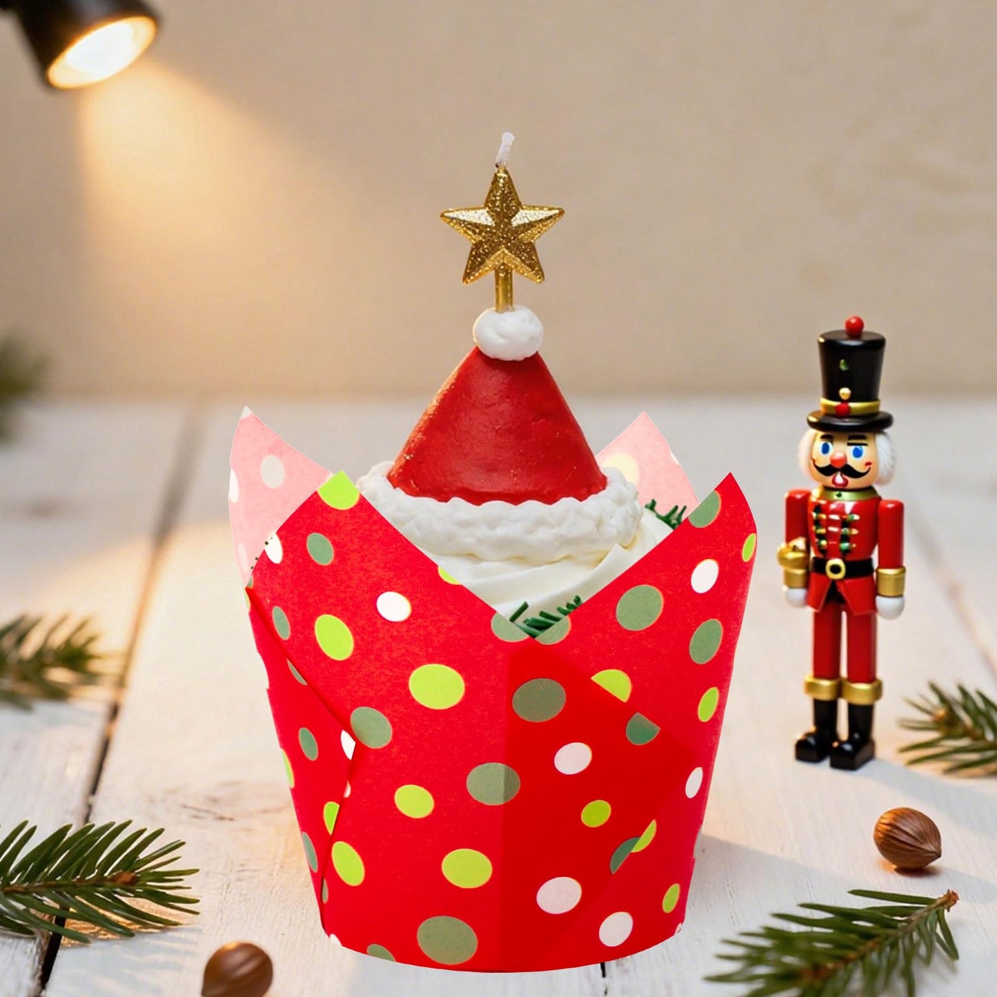 FYSUIMU 200Pcs Christmas Tulip Cupcake Liners Funny Cartoon Character Muffin Baking Cups Xmas Red Green Cupcake Wrappers for Winter Holiday Birthday Wedding Party Supplies Table Decor