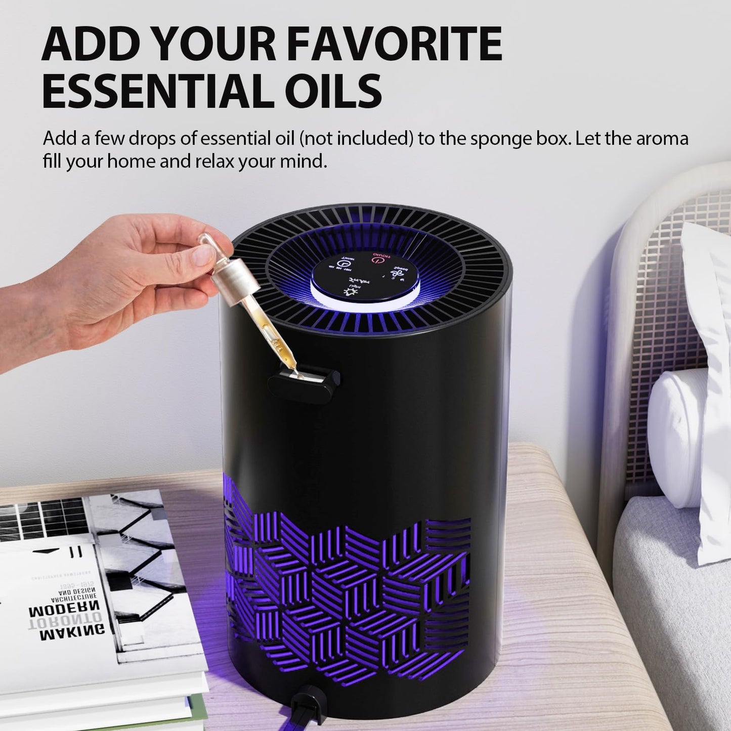 FreAire Air Purifiers for Bedroom Covers Up to 1086 Ft², Air Purifiers for Home, HEPA Air Purifier with Lights, Air Purifier Removes Dust Smoke Pollen Dander Smell, for Home/Pets/Bedroom (Black)