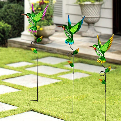 Venniy 3 Pcs Hummingbird Decorative Garden Stakes,Metal Yard Art for Lawn Pathway Patio Plant Pot Flower Bed Ornaments Spring Outdoor Decor