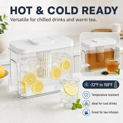 1.1 Gallon Beverage Dispenser with Spigot - BPA-Free Water Jug for Refrigerator, Includes 3 Ice Ball Molds & Bar Spoon - Leak-Proof Drink Container for Party, Iced Tea - White 5-Piece Set