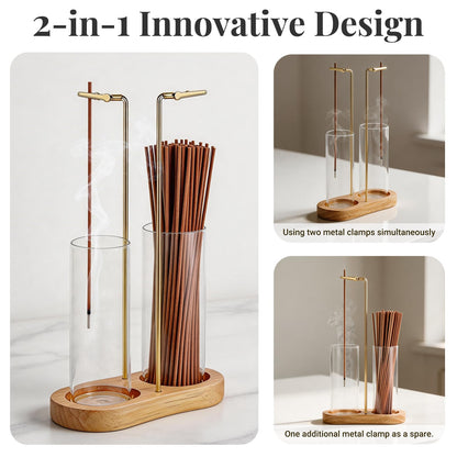 Glass Incense Holder, 2 in 1 Hanging Incense Burner Holder with Ash Catcher & Storage | Cute Boho Decor for Meditation, Yoga, Spa | Stick Incense Holder, Censer, Incense Tray Alternative (Natural)