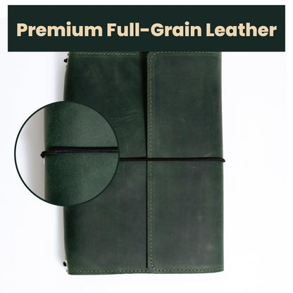 TORAKIP Leather A5 Notebook Cover – Refillable Journal Cover with Pen Holder & Card Slots, Handmade Leather Notebook Case, Fits A5 Notebooks (Paper Not Included), Green
