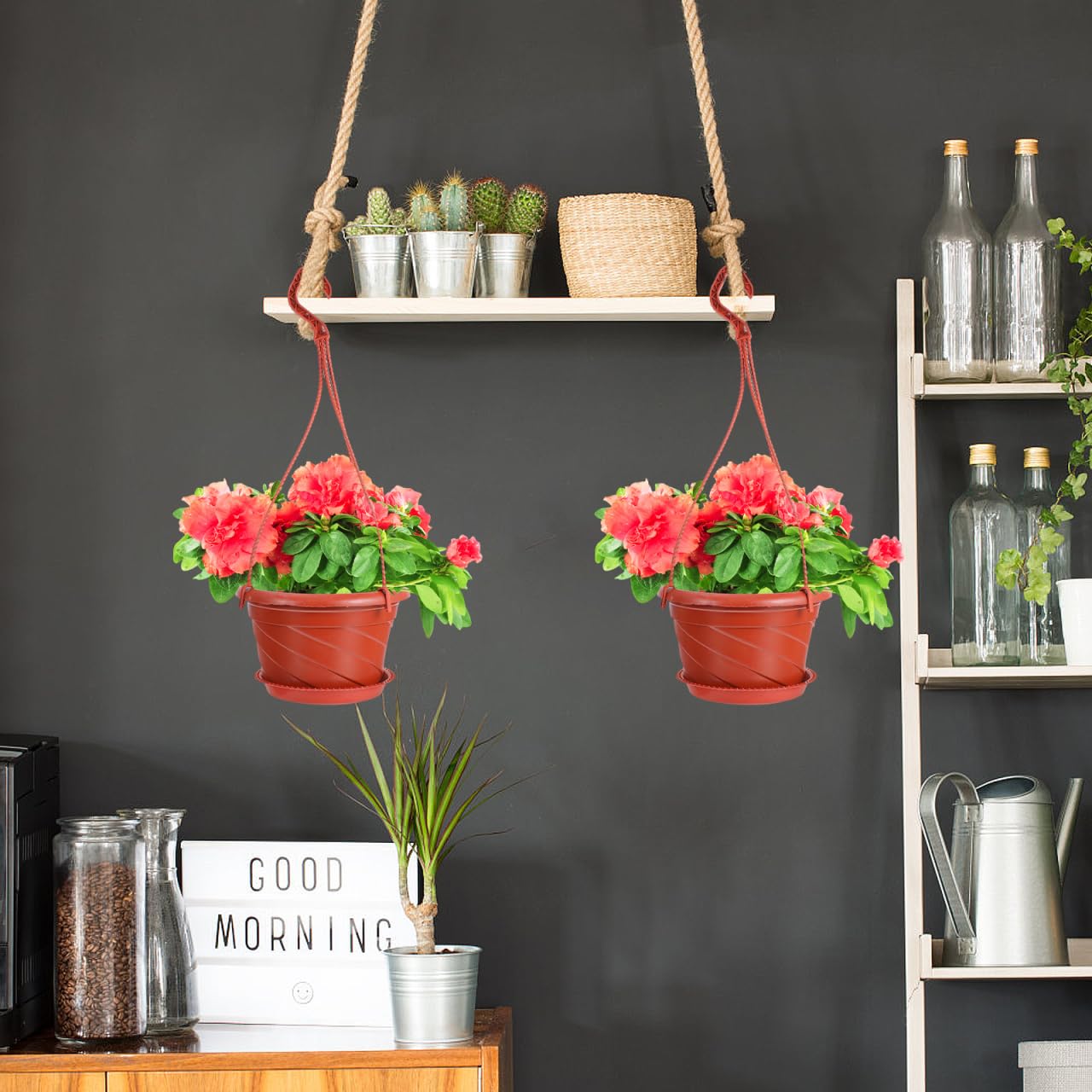 Yardwe 10Pcs Plastic Hanging Planters with Hooks Garden Planters for Indoor Outdoor Balcony Decor Durable Plastic Hanging Flower Pots with Drainage Holes