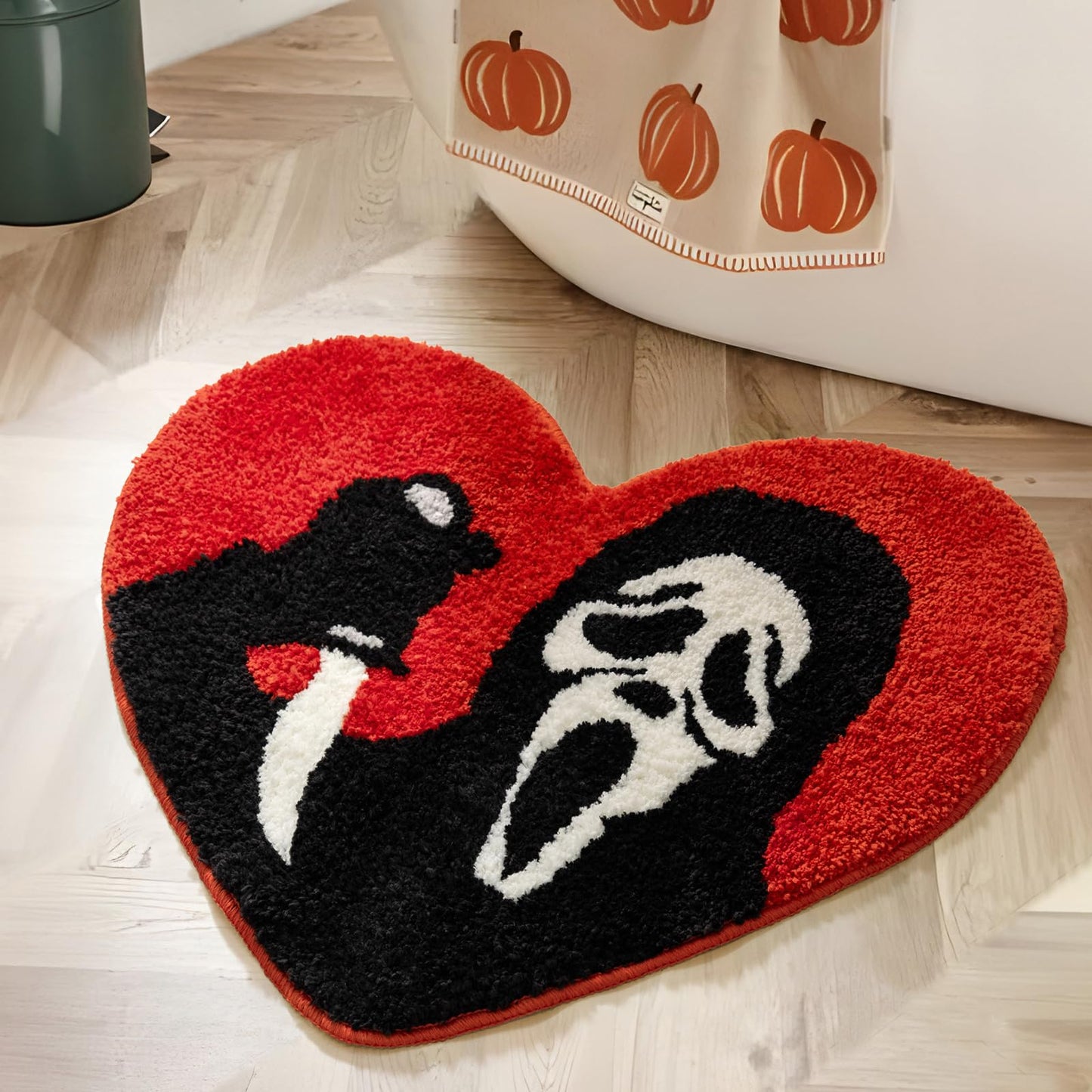 TANVILL Bathroom Rugs Black Red Orange Bath Mat Non Slip, Christmas Home Decor, Funny Skull Halloween Bath Rugs Washable Absorbent Spooky Gifts