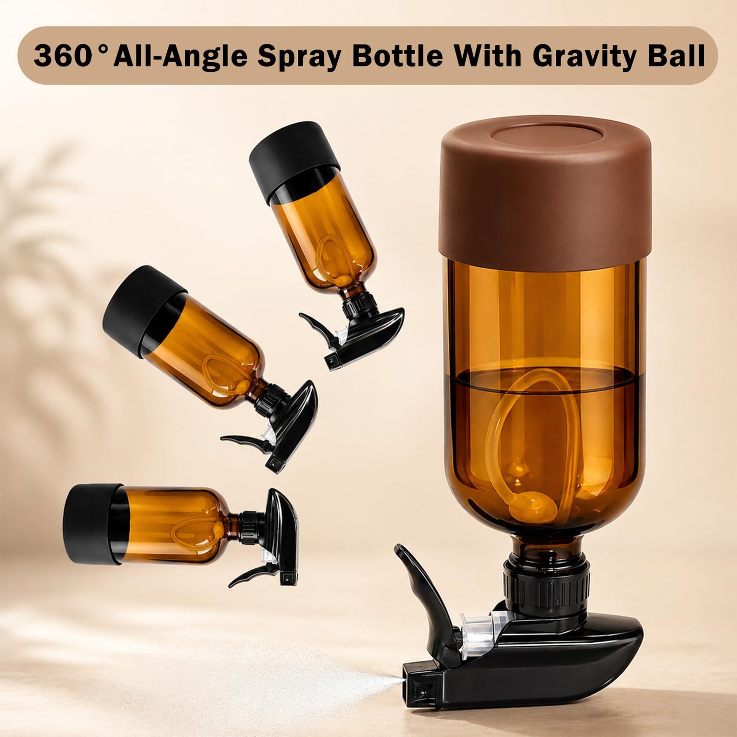 CHEODIN 360° Glass Spray Bottles 16 oz for Hair Cleaning with Silicone Sleeve, 2 Pack Amber Refillable Containers with Adjustable Spray Nozzles, Empty Spray Bottles for Plant Amber