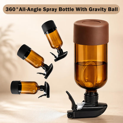 CHEODIN 360° Glass Spray Bottles 16 oz for Hair Cleaning with Silicone Sleeve, 2 Pack Amber Refillable Containers with Adjustable Spray Nozzles, Empty Spray Bottles for Plant Amber