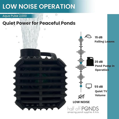 HALF OFF PONDS Submersible Water Pump, 2,000 GPH Pond Pump with 33FT Power Cord and 18FT Max Head, 156W Ultra Quiet Energy Efficient Pump for Koi Pond, Fountain, Waterfall, Water Garden, Skimmer
