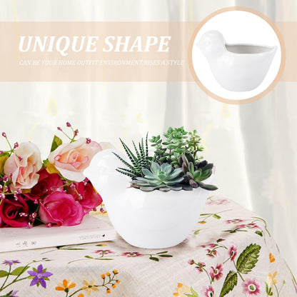 TIDTALEO Ceramic Flowerpot with Creative Bird Design Decorative Planter for Succulents Indoor Outdoor Garden Use White Animal-Shaped Container for Home Office Decor