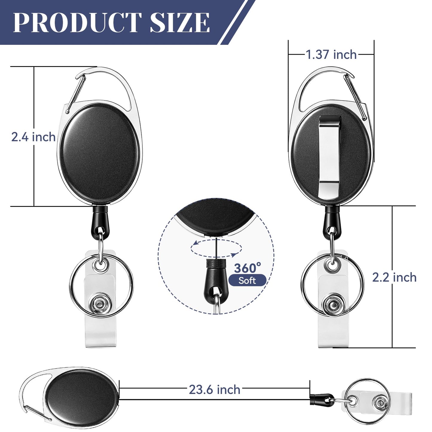 24 Pack Retractable Badge Holders,Retractable Badge Reels with Carabiner Reel Clip and Key Ring for Office Work,Hospitals and Outdoor