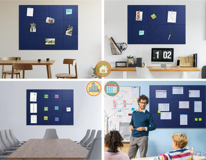 G Gamit Felt Wall Tiles Bulletin Board Large Cork Board Alternative 6 Pack 11.81”x11.81”x0.47” Felt Pin Board Tack Board with Safe Removable Adhesive Tabs for Home Office School 36x24 (Dark Blue)