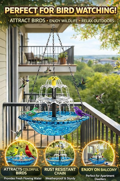 Solar Cascade Hanging Bird Bath Fountain, 2026 New Outdoor Hanging Bird Bath with Solar Fountain, Large Humming Birds Baths Fountains, with Solars Pump & Glass Bowl, for Outdoor, Gardens (#4)