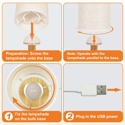 Small Touch Table Lamp with Stepless Dimming&USB Plug,Natural Round Wood Base&Linen Fabric Shade |Soft Ambient Warm Night Light|Minimalist Boho Bedside Lamp for Bedroom,Nightstand,Nursery,Kitchen,Dorm
