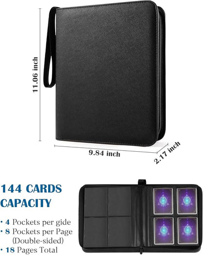 Top Loader Binder 4 Pocket for 144 Toploaders, Side Loading Toploader Binder for 3 x 4'' Rigid Cards with Zipper Closure, PU Leather Ringless 2x2 Card Binder for MTG/TCG/Sports/Games, Pink