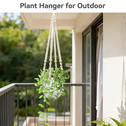 USLAI Macrame Plant Hanger Indoor Outdoor, Fits 4 to 15 Inch Pots, Strong Hanging Planter Holder, Boho Home Decor, 35 Inch, Ivory, Set of 2 (POTS NOT Included)
