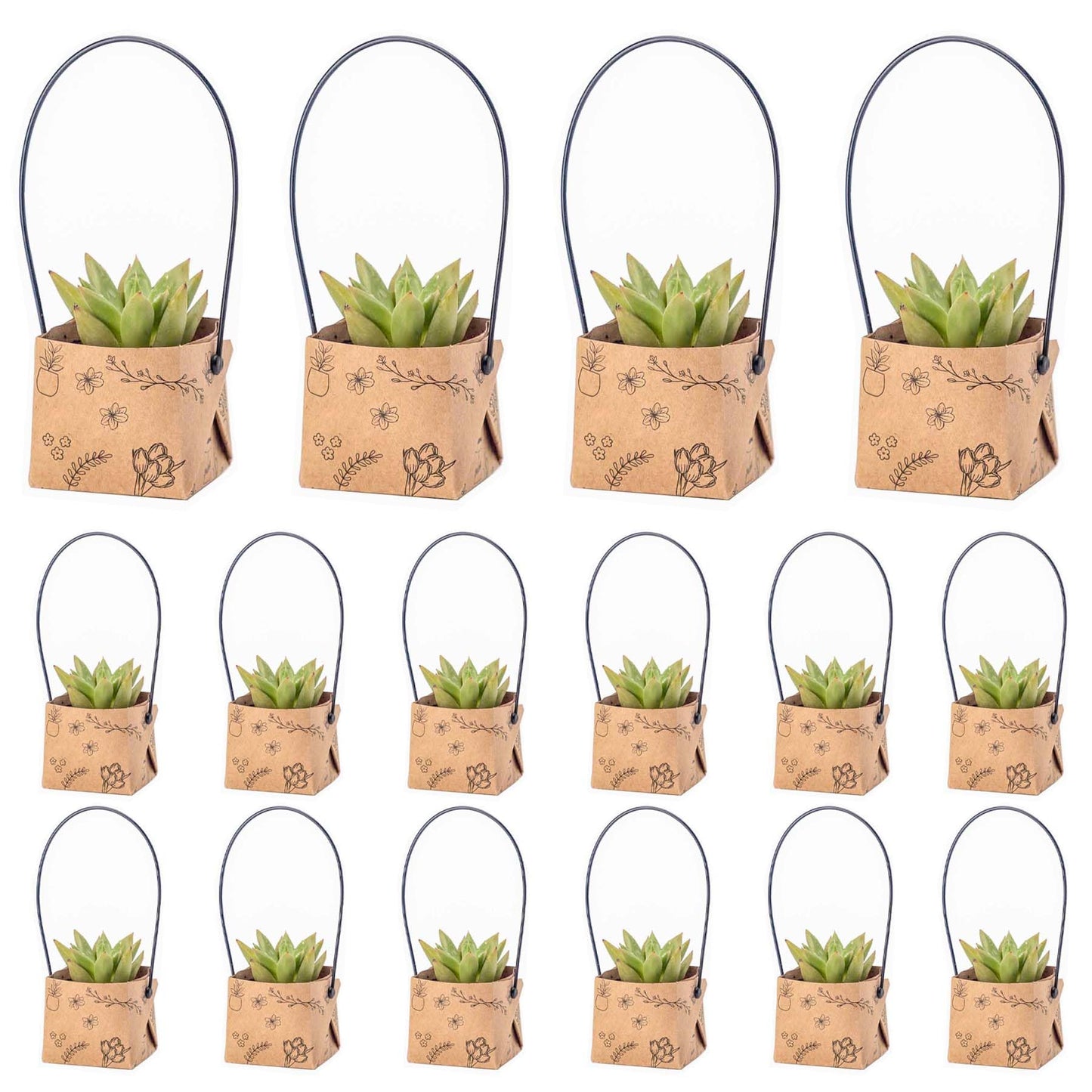 40Pcs Succulent Wrap Bags (fits 2 inch pots), Mini Kraft Succulent Favour Box Basket with Handle for Wedding, Baby Shower, Succulent Party Favours for Guests