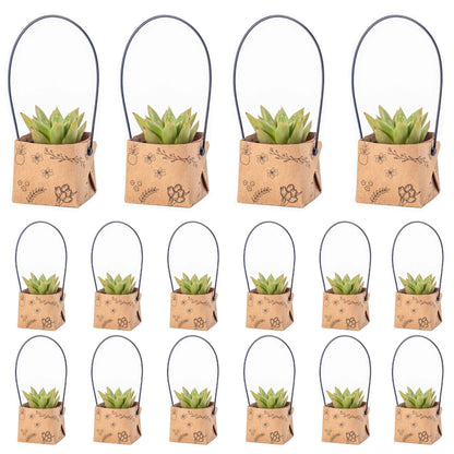 40Pcs Succulent Wrap Bags (fits 2 inch pots), Mini Kraft Succulent Favour Box Basket with Handle for Wedding, Baby Shower, Succulent Party Favours for Guests