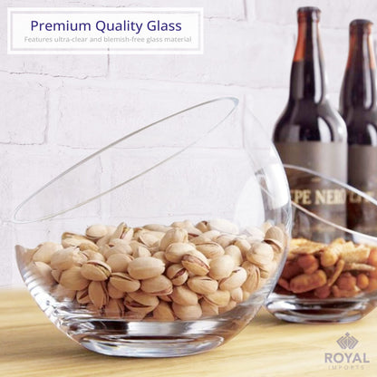 Royal Imports Clear Glass Slant Cut Tilted Angled Bubble Ball Decorative Serving Bowl For Buffet Centerpiece, Plant Terrarium, Flower Vase, Snack Salad fruit Candy Dish