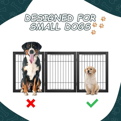 Semiocthome Freestanding Dog Gates and Barriers Indoor Pet Gates for Doorways and Stairs 24"H- 3 Panels Puppy Gate with 2 Metals Stands Adjustable Safety Fence Wire Dog Gate with Bamboo Frame - Black