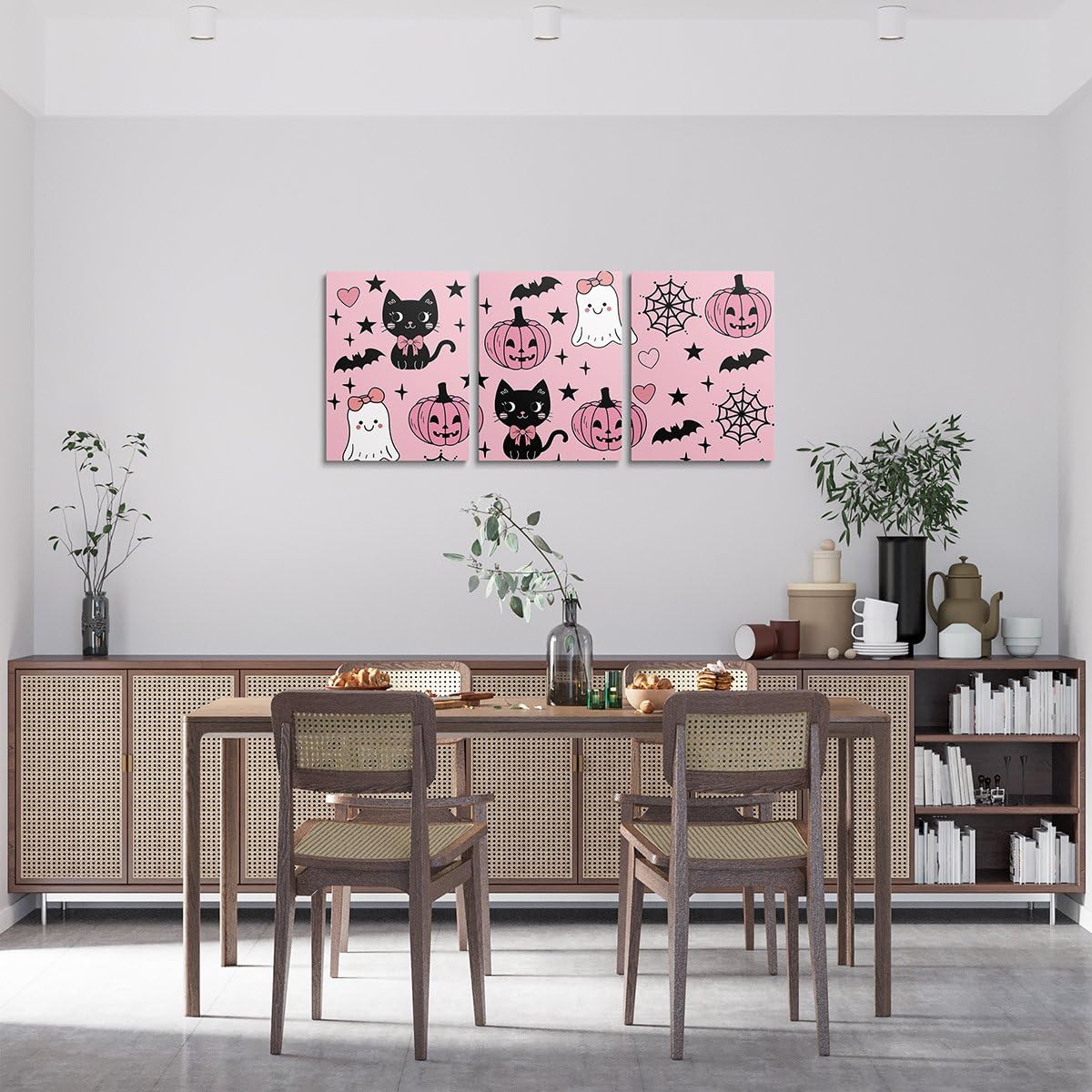 jejeloiu Halloween Decor Kids Canvas Wall Art for Living Room Bedroom Cartoon Ghost Picture Wall Decor for Bathroom Black Cat Boys Girls Artwork Posters Pumpkins Painting 12"x16"x 3Pcs