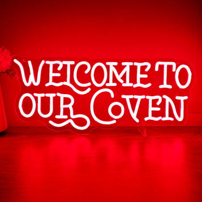 Welcome to Our Coven Red Neon Sign Witchy Room Decor Gothic Aesthetic Light Mystical Gift USB Powered with Dimmer for Bedroom Home Party Wall Decor