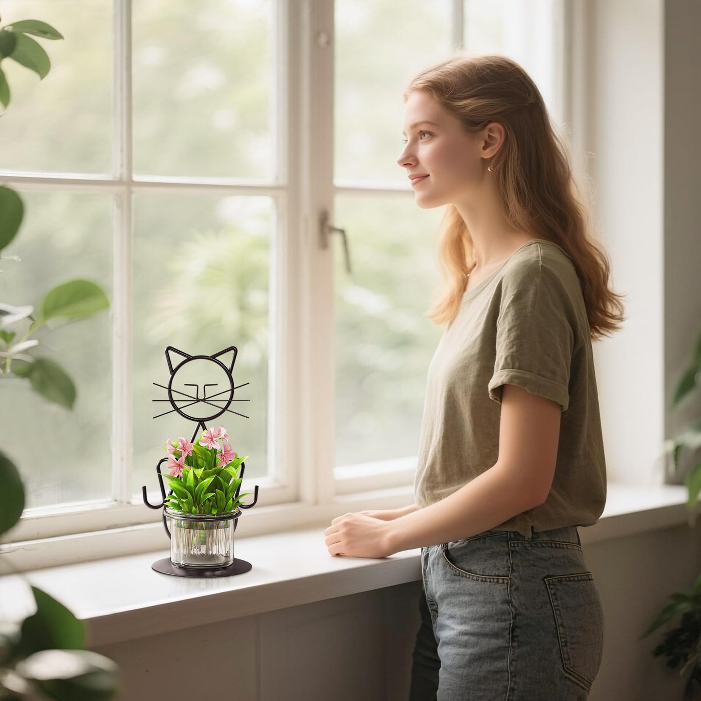 Marbrasse Plant Propagation Station, Cat Plant Terrarium with Metal Stand, Glass Planter Hydroponic Vase Birthday Gifts for Women Home Office Garden Decor Terrarium Supplies