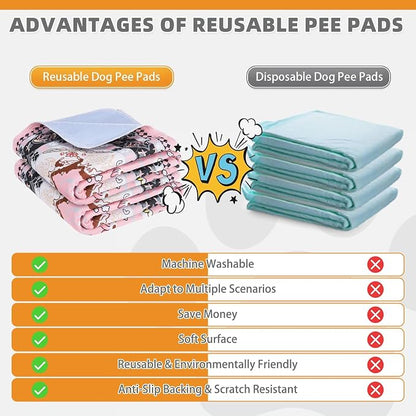 KOOLTAIL Washable Pee Pads for Dogs, 2 Pack Super Absorbent Reusable Puppy Training Pads Waterproof, Nonslip and Leak-Proof Dog Pee Pads, Large Pet Mats Whelping Pads for Floor, Crate, Couch, 24"x36"