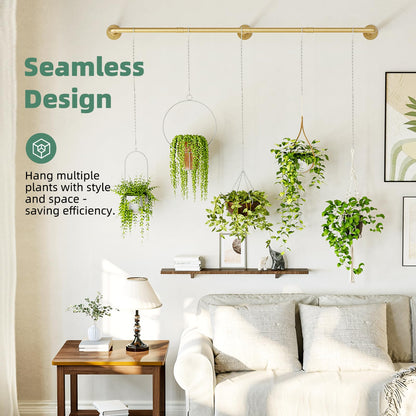 Plant Hanger Indoor Hanging Planters for Indoor Plants Hanging Plant Holder Window Plant Rod Gold Metal Shelves 63 Inch (Pot/Chains not Included