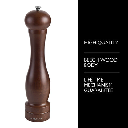 Cole & Mason 12.5-inch Forest Capstan Pepper Mill - Adjustable Pepper Grinder - Refillable Spice Tools - Hand Wash Kitchen Tools - Beech Wood, 12.5"