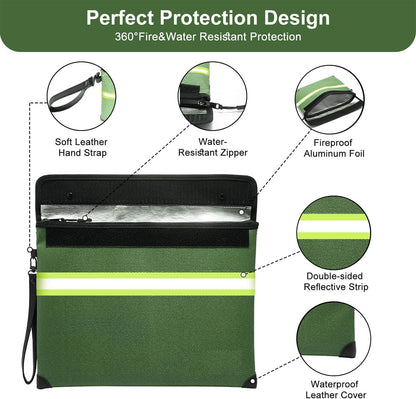 Upgraded Fireproof Money Bag, 10 Layers of Heat Insulated Materials, 6500F Fireproof, Waterproof Zipper, Reflective Strip, Document Bag with Handle for Cash, Important Documents