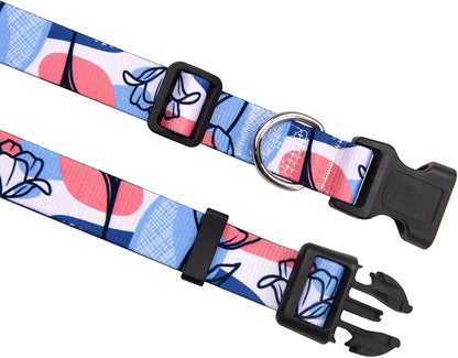 MarukoPet Dog Collar, Adjustable for Small Medium Large Dogs Puppy, Cute Design with Bohemia Floral Tribal Geometric Patterns Boys Girls Dog Collar(Rose Line-L)