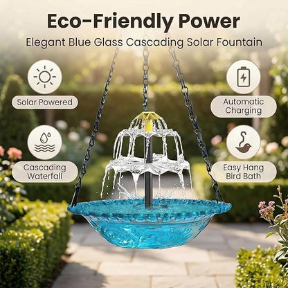 Solar Hanging Bird Bath Fountain, 2026 New 3 Layers Solar Powered Bird Bath Fountain, Outdoor Humming Birds Cascade Baths Fountains, Garden Patio Yard Backyard Lawn Decor (Gray)
